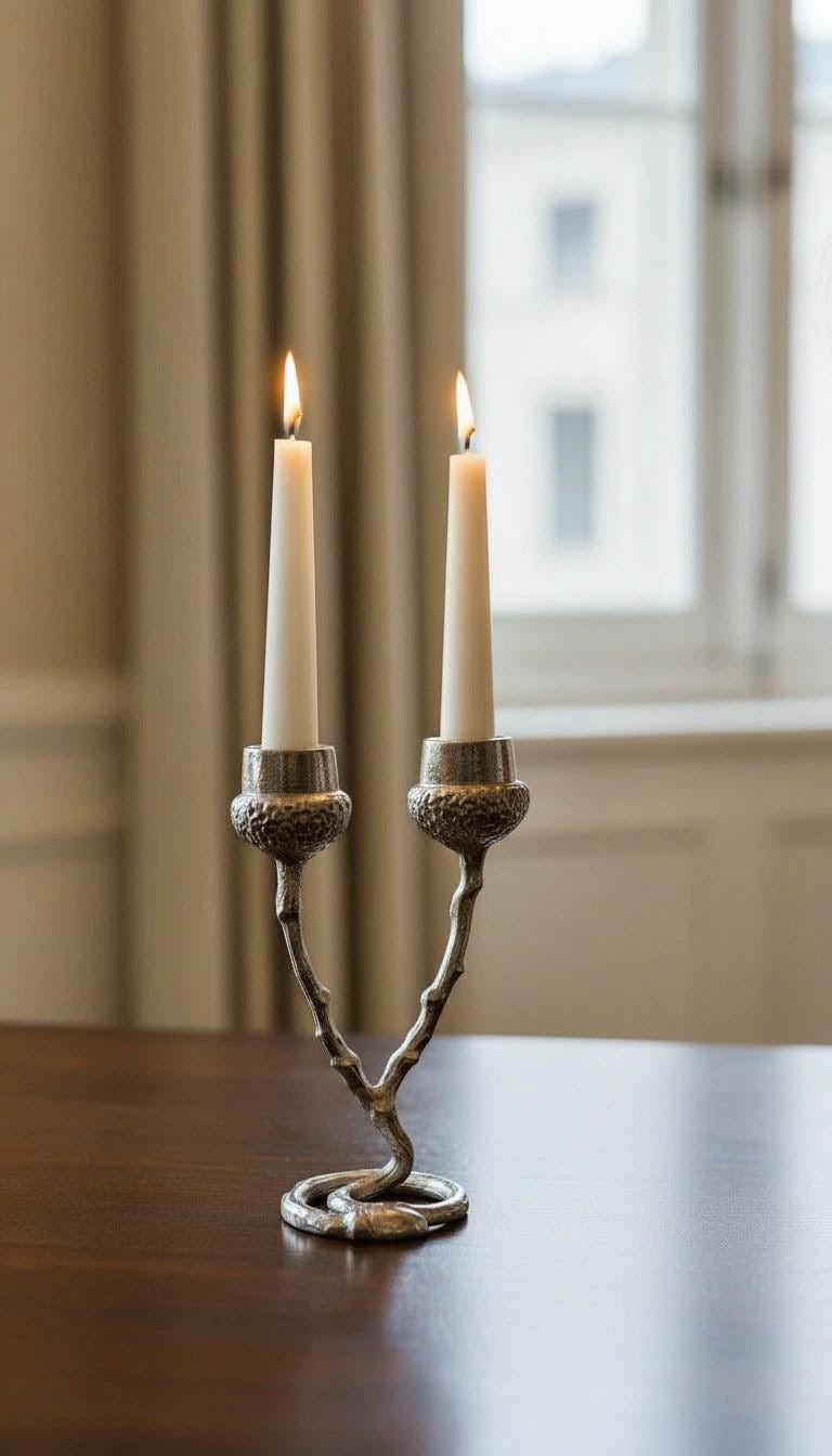 Handmade Pewter Acorn Twig Taper Candle Holder, Fall Decor, Inspired by Nature