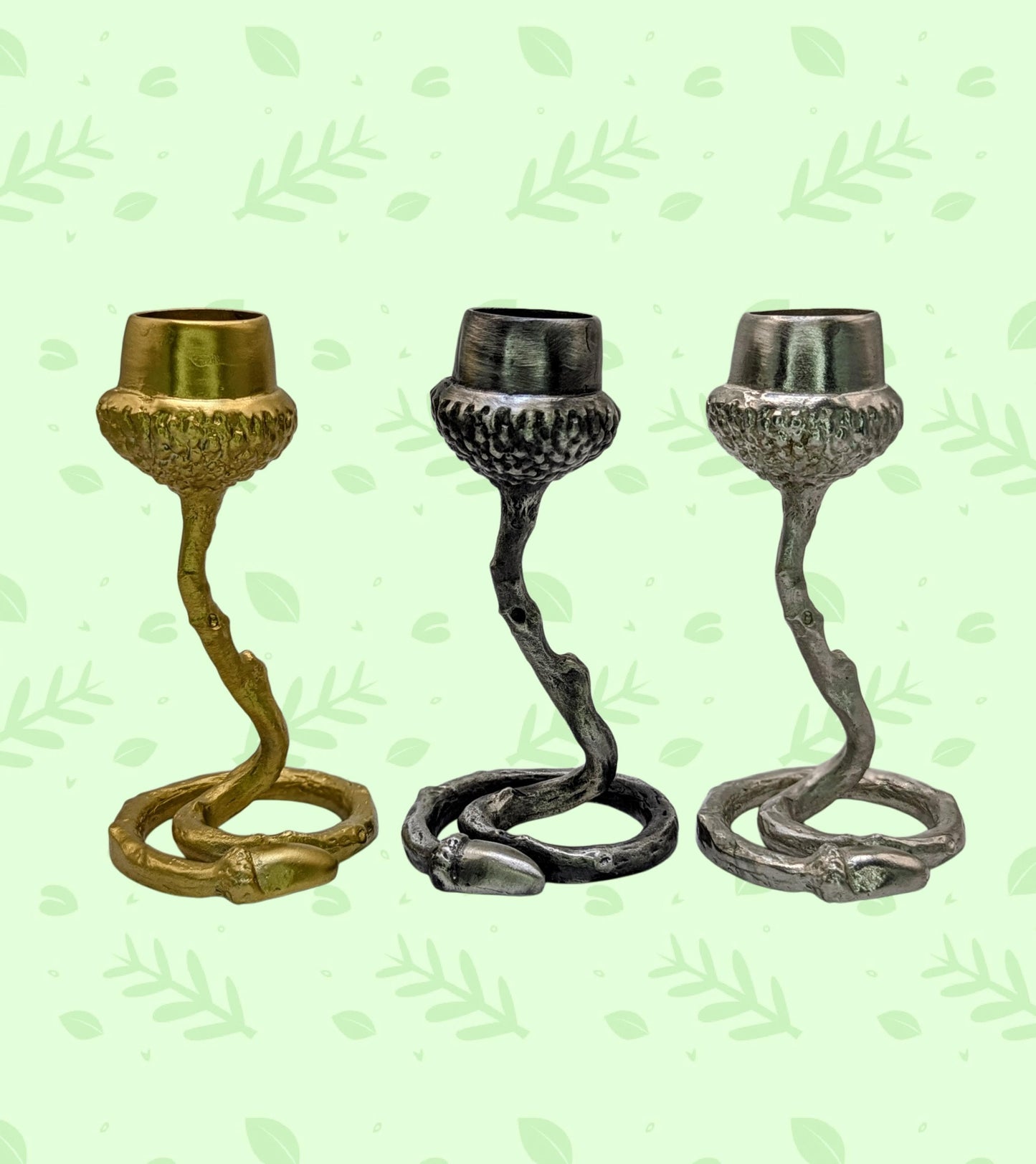 Handmade Pewter Acorn Twig Taper Candle Holder, Fall Decor, Inspired by Nature