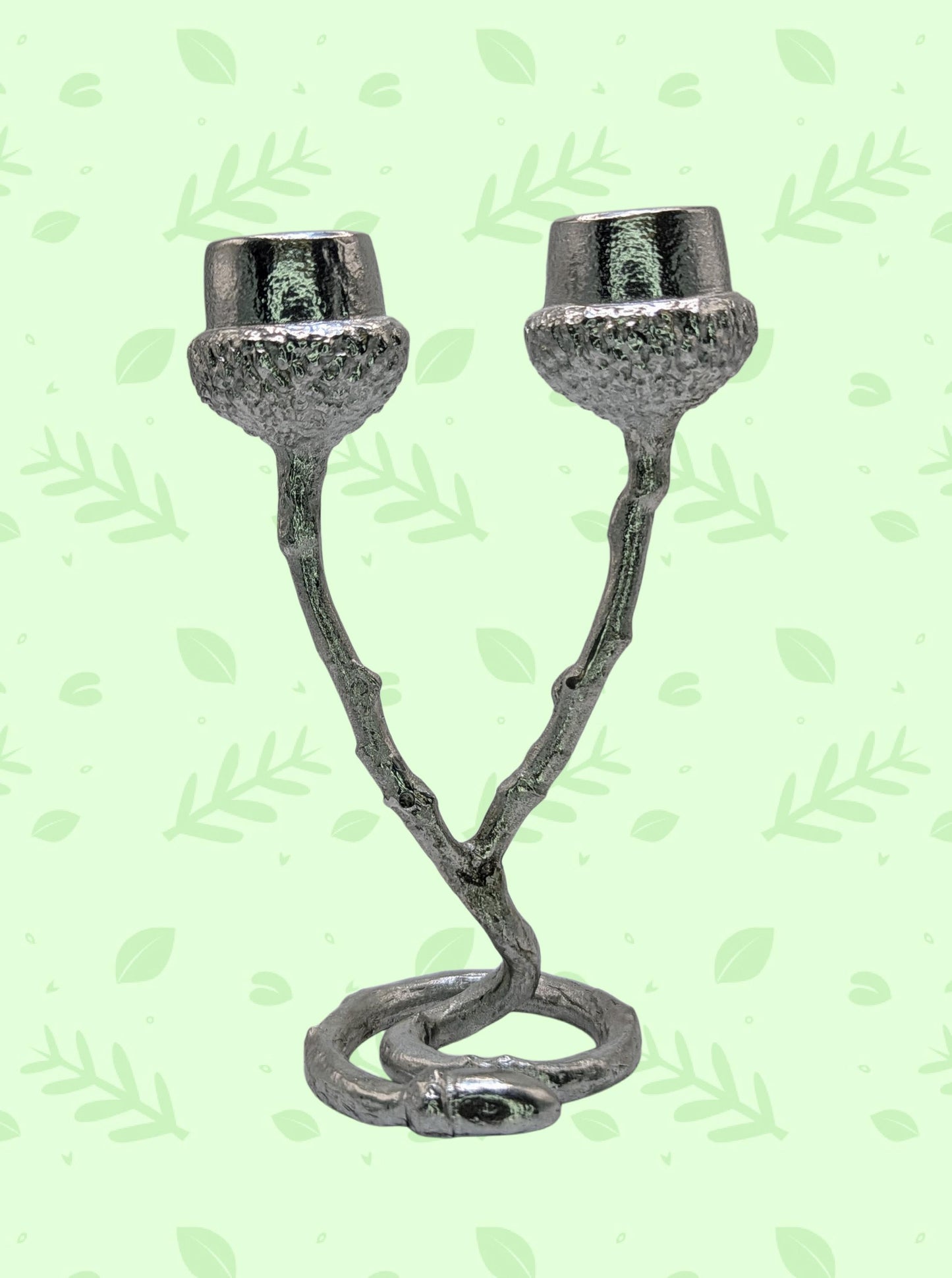 Handmade Pewter Acorn Twig Taper Candle Holder, Fall Decor, Inspired by Nature