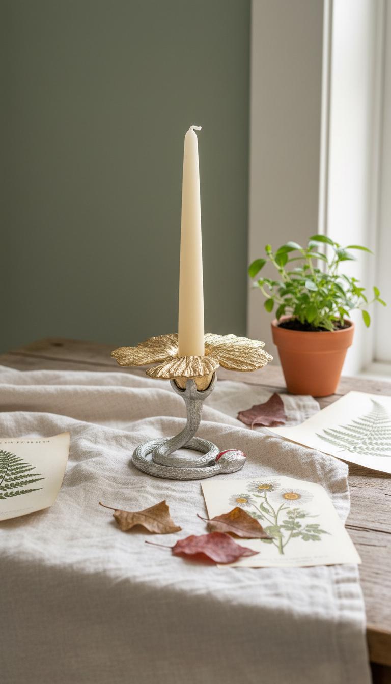 Handcrafted Pewter Hibiscus Candle Holder, Nature Inspired Decor.