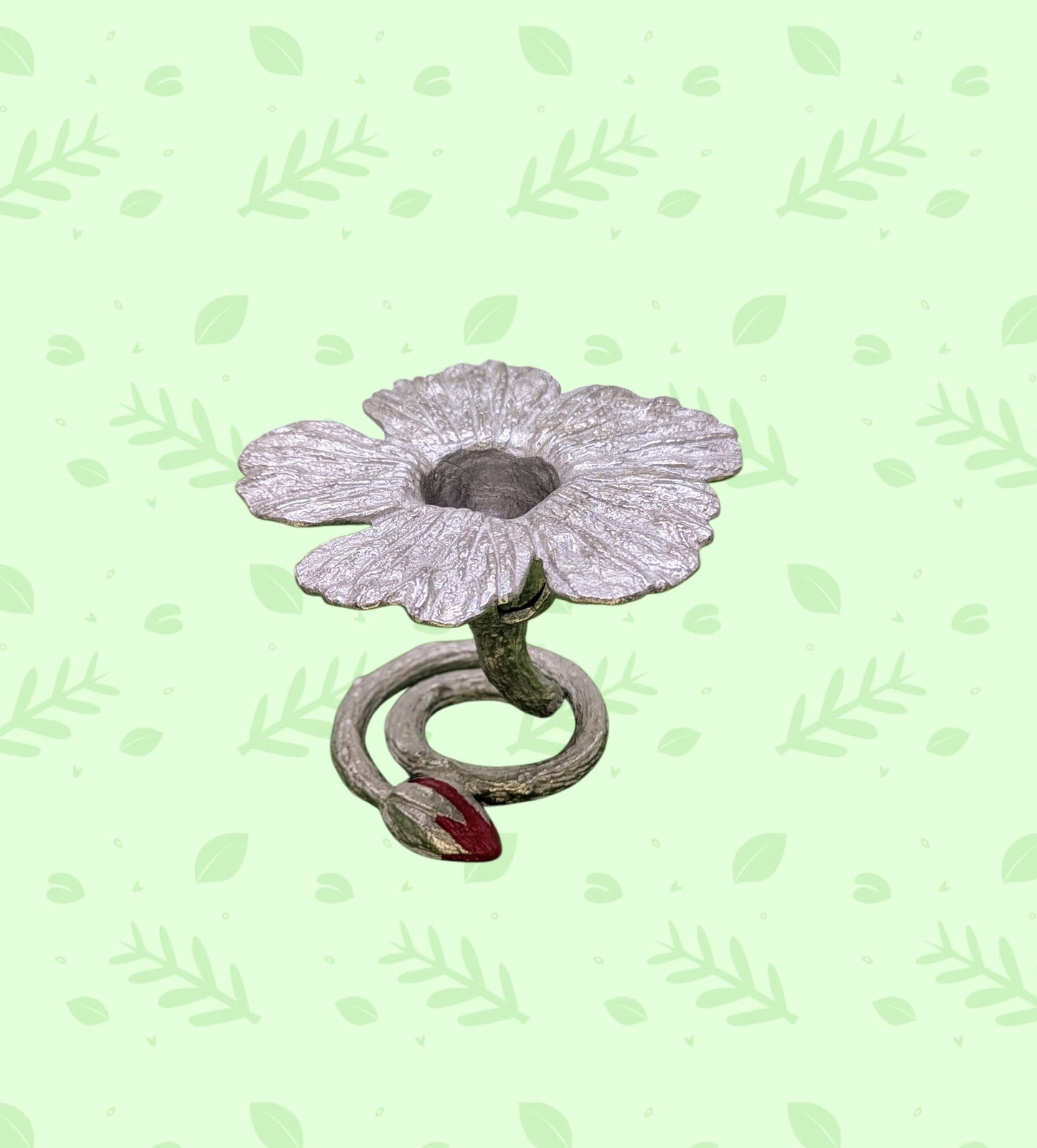 Handcrafted Pewter Hibiscus Candle Holder, Nature Inspired Decor.