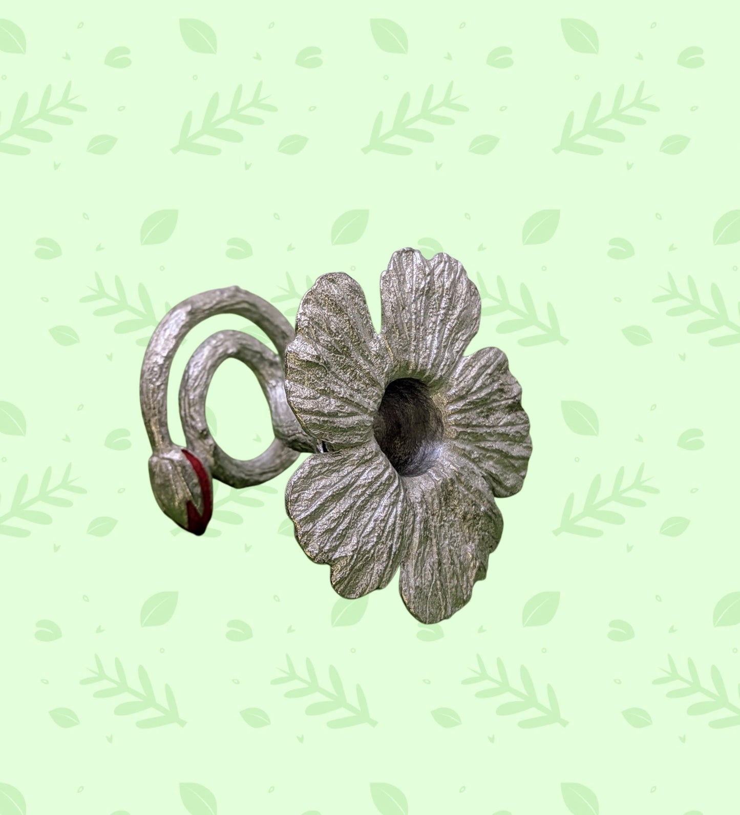 Handcrafted Pewter Hibiscus Candle Holder, Nature Inspired Decor.