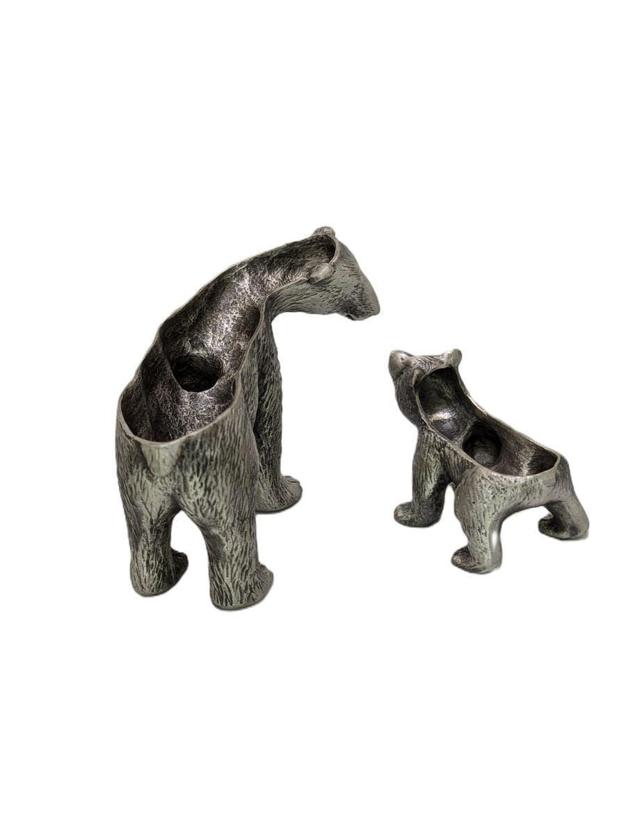 Hand Cast Mother Bear and Cub Polar Bears, Pewter Jewelry Box Set, Wild Nature Decor, Collectible