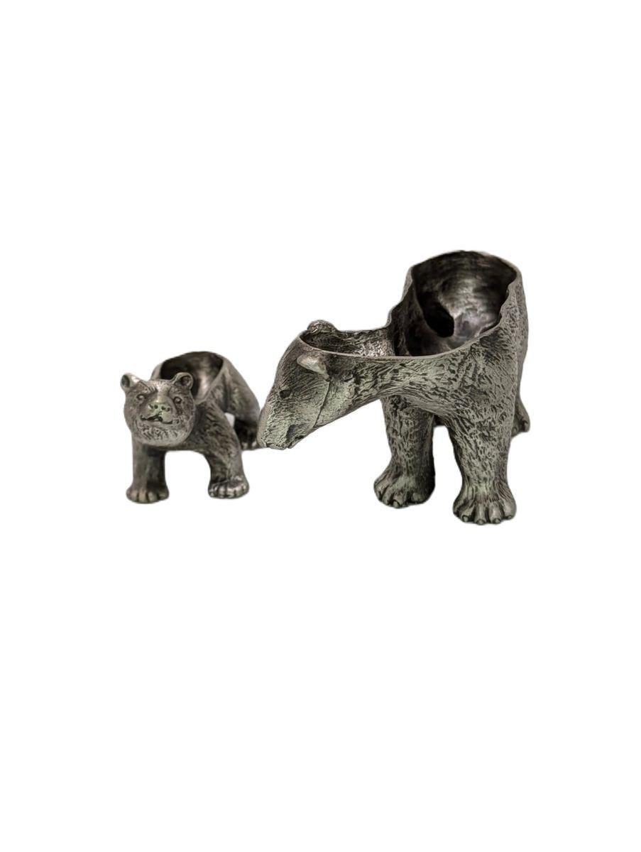 Hand Cast Mother Bear and Cub Polar Bears, Pewter Jewelry Box Set, Wild Nature Decor, Collectible