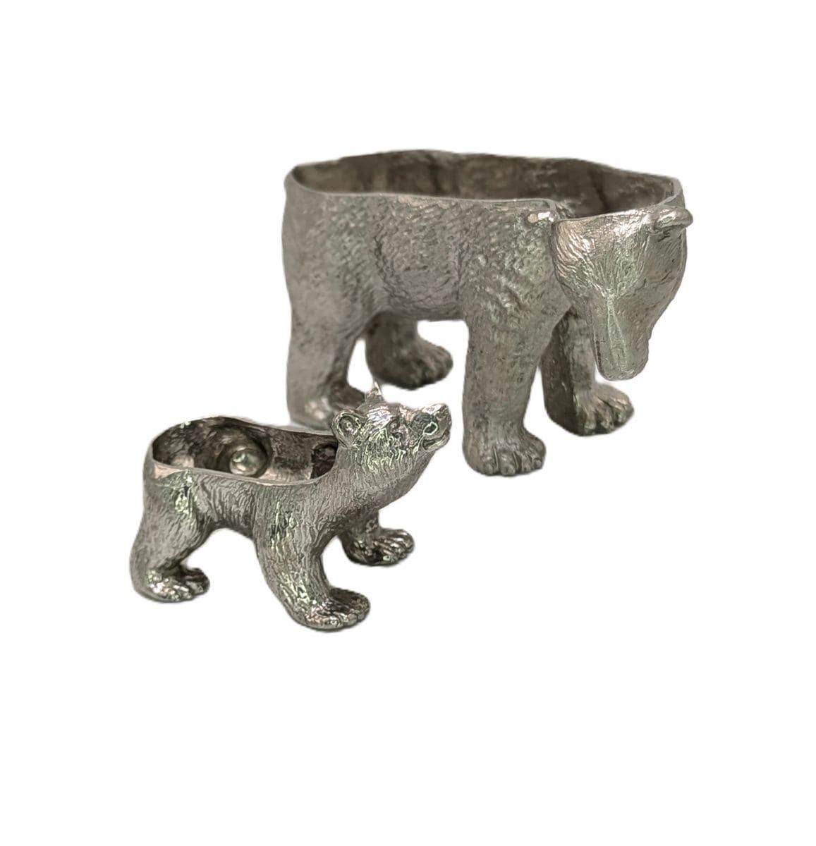 Hand Cast Mother Bear and Cub Polar Bears, Pewter Jewelry Box Set, Wild Nature Decor, Collectible