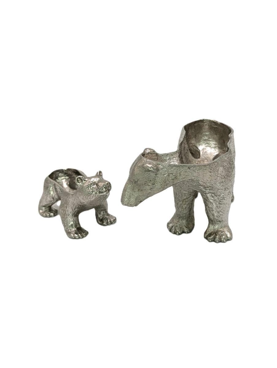 Hand Cast Mother Bear and Cub Polar Bears, Pewter Jewelry Box Set, Wild Nature Decor, Collectible