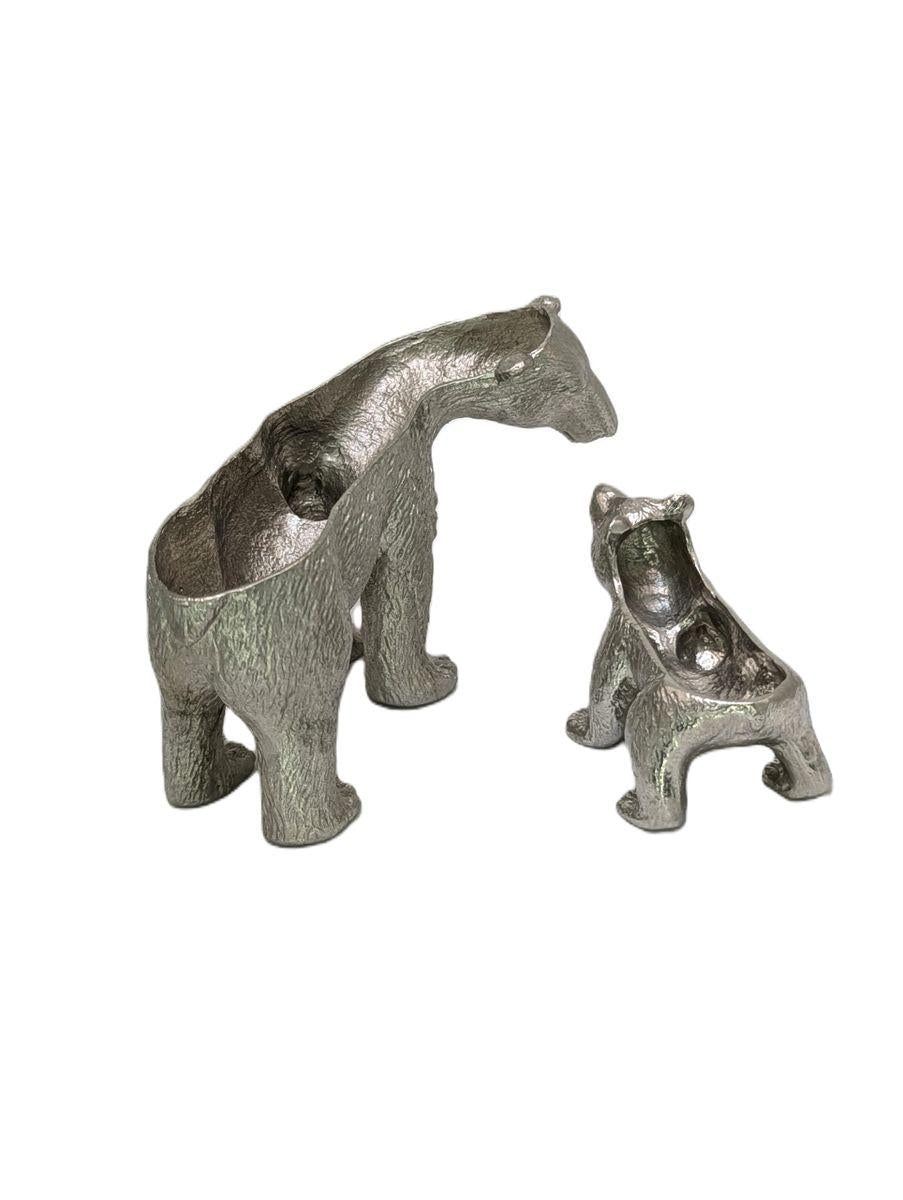 Hand Cast Mother Bear and Cub Polar Bears, Pewter Jewelry Box Set, Wild Nature Decor, Collectible