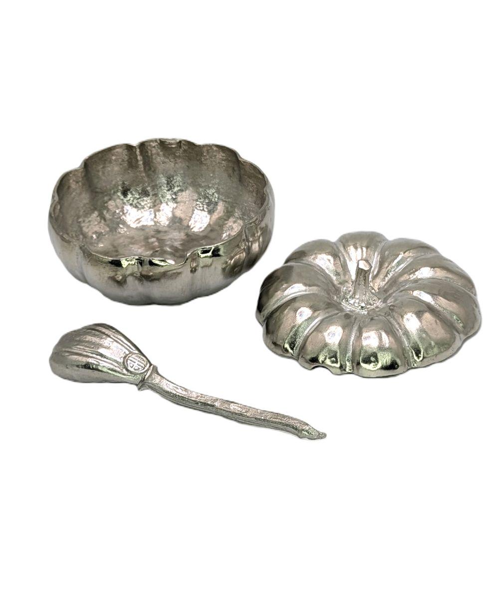 Handmade Pumpkin Pewter Small Sugar Spice Bowl Set, Home Decor Inspired by Nature