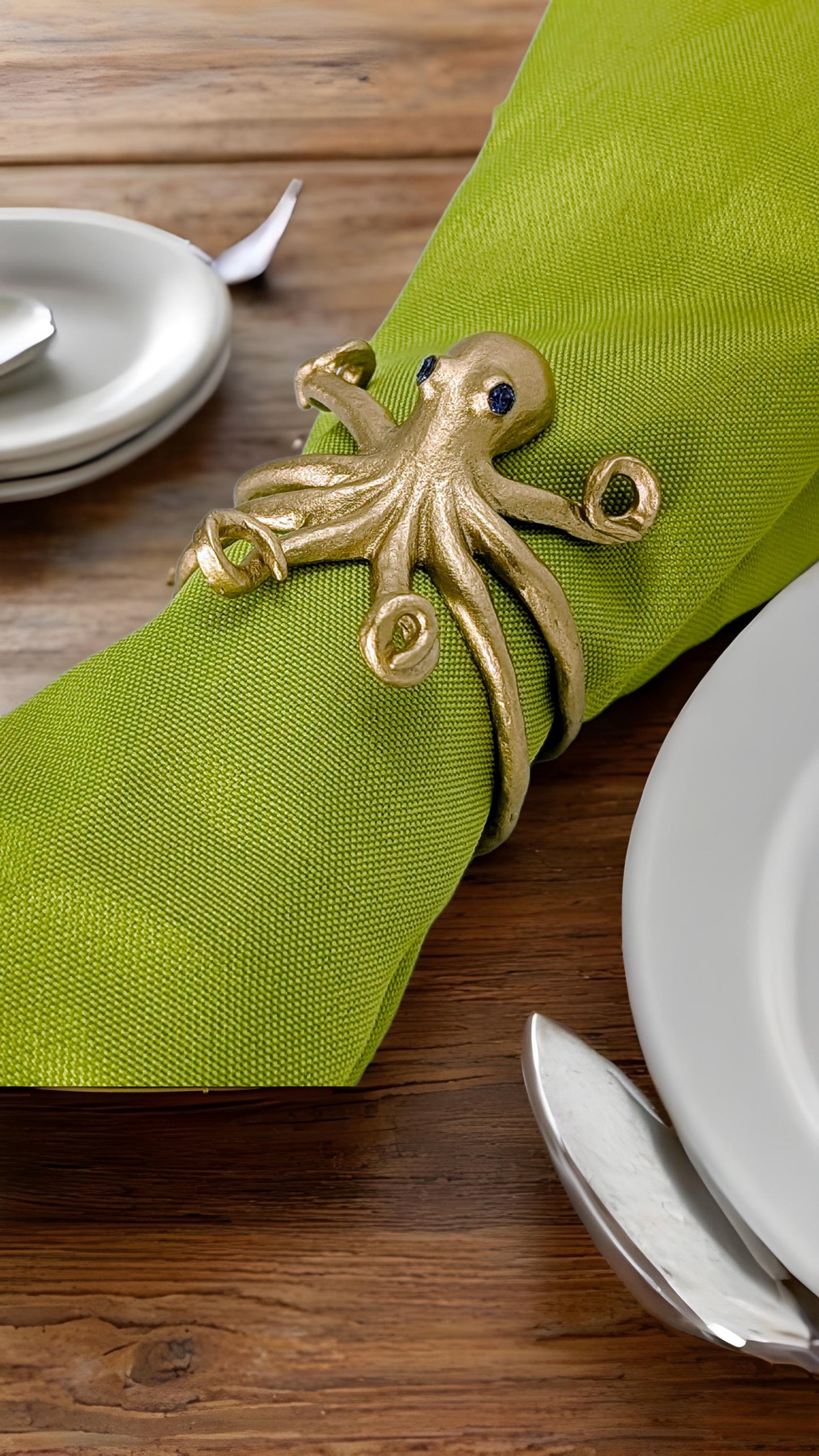 Handmade Octopus Pewter Adjustable Napkin Holders, Set of 4, Coastal Table Decor