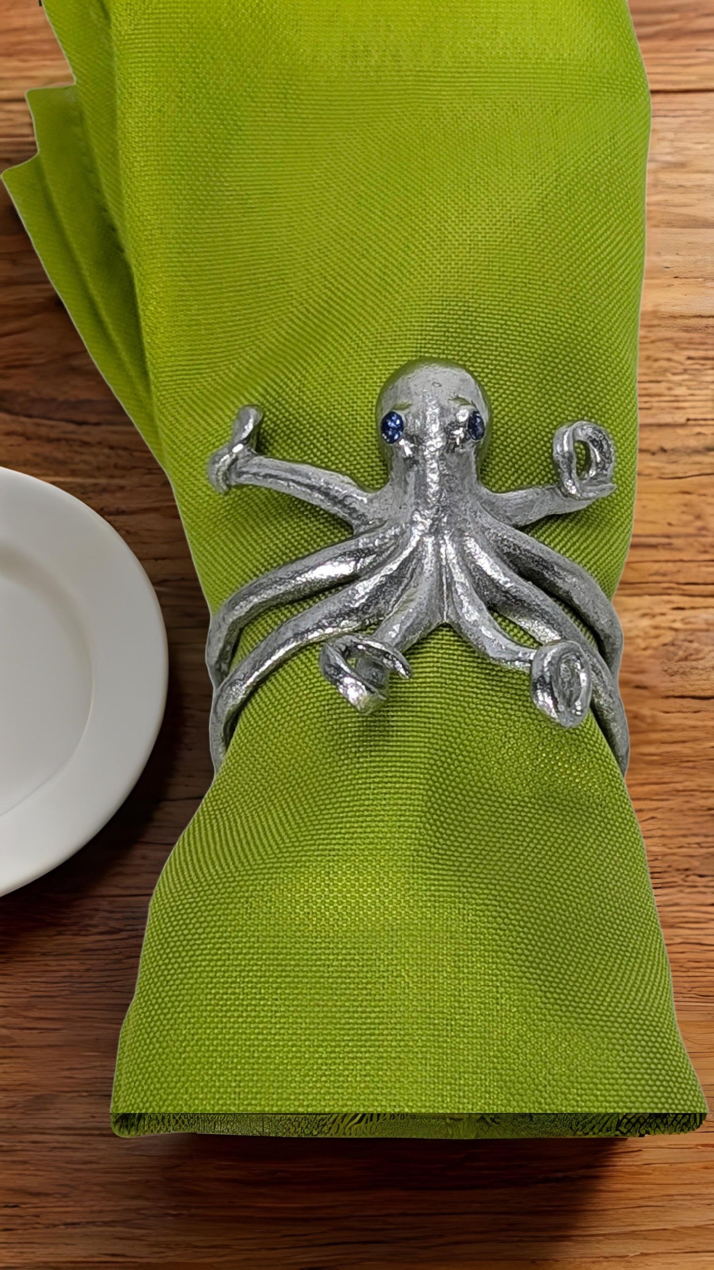 Handmade Octopus Pewter Adjustable Napkin Holders, Set of 4, Coastal Table Decor
