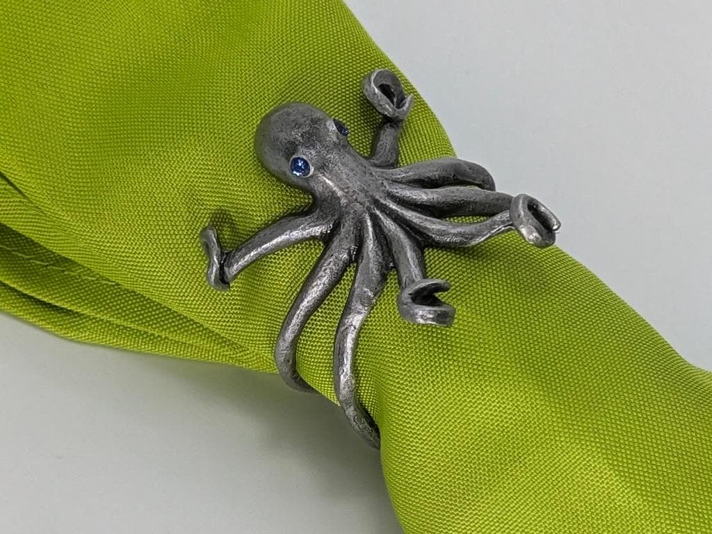 Handmade Octopus Pewter Adjustable Napkin Holders, Set of 4, Coastal Table Decor