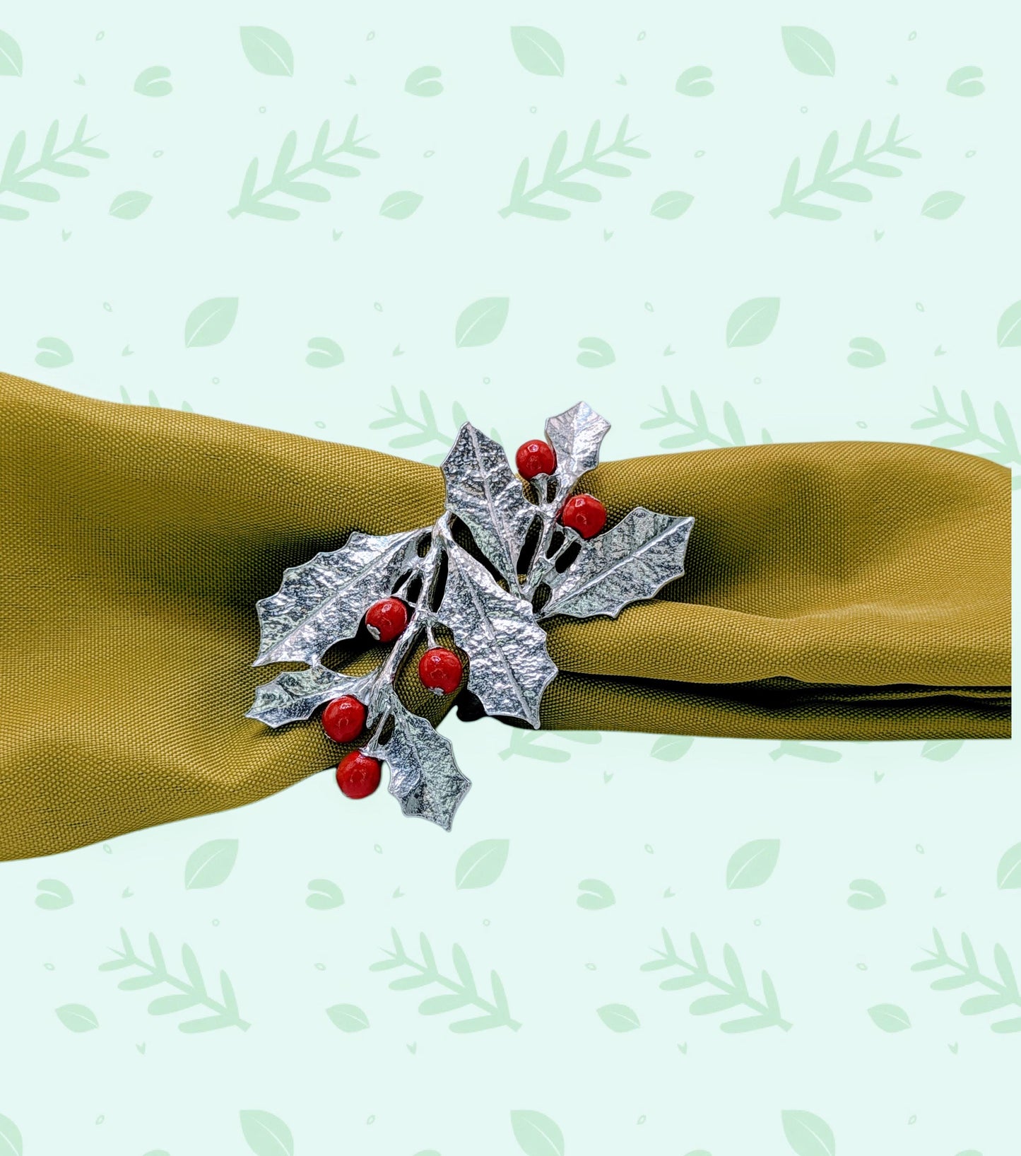 Holly Pewter Adjustable Napkin Ring Set of 4, Inspired by Nature, Table Decor
