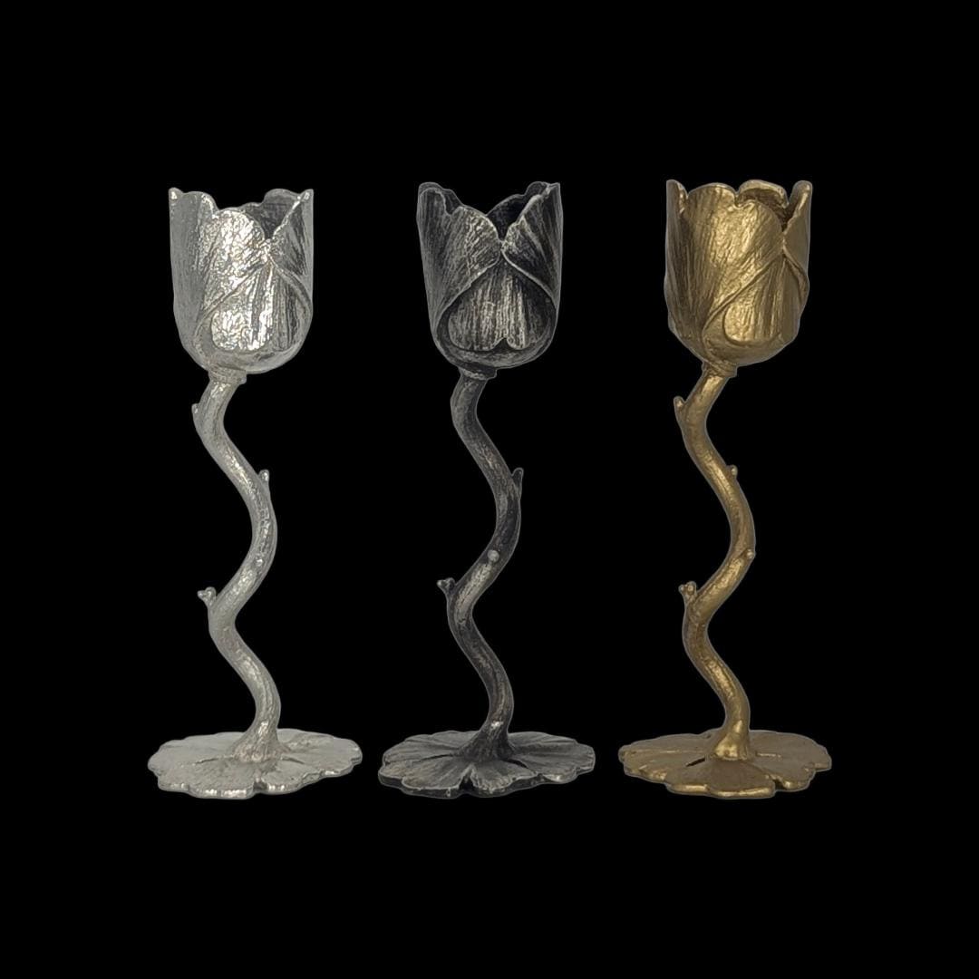 Handmade Ginkgo Stylish Minimalist Pewter Taper Candle Holder, Inspired by Nature, Decor