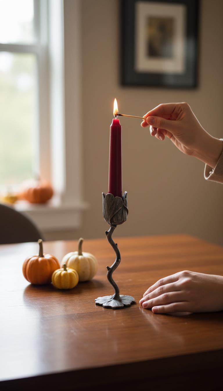 Handmade Ginkgo Stylish Minimalist Pewter Taper Candle Holder, Inspired by Nature, Decor