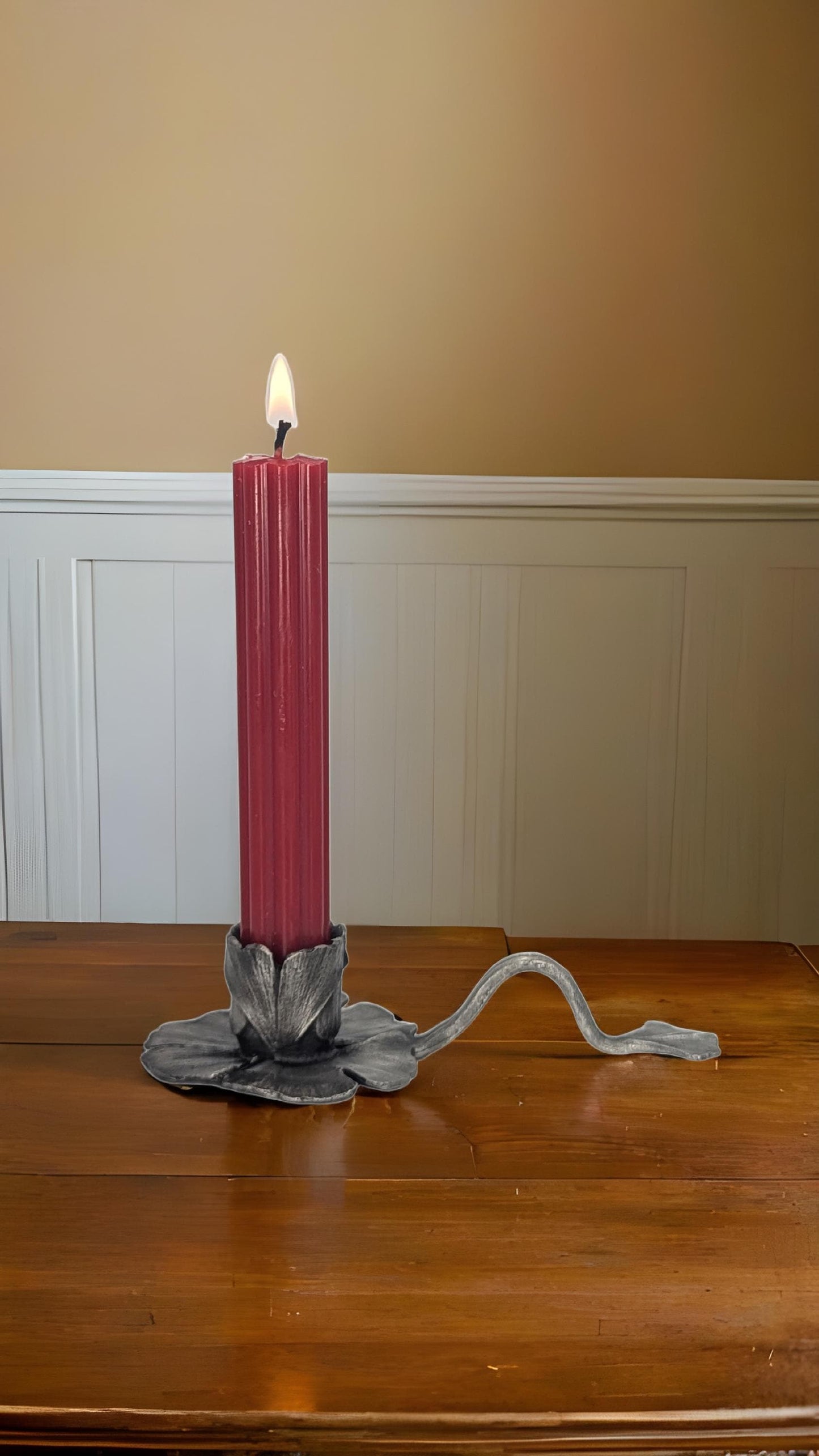 Handmade Ginkgo Stylish Minimalist Pewter Taper Candle Holder, Inspired by Nature, Decor