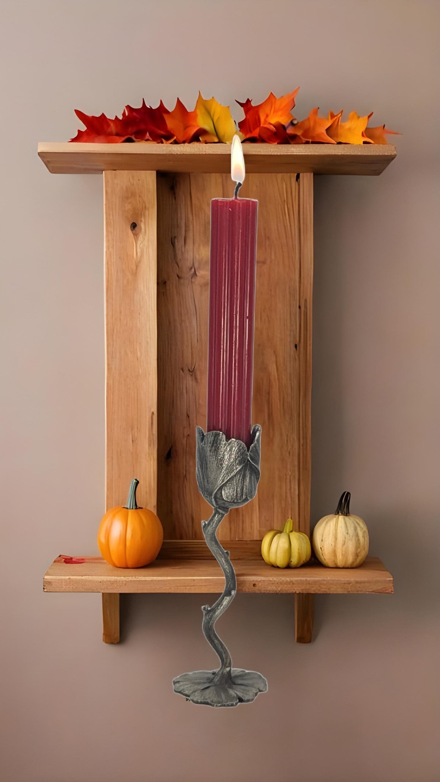 Handmade Ginkgo Stylish Minimalist Pewter Taper Candle Holder, Inspired by Nature, Decor