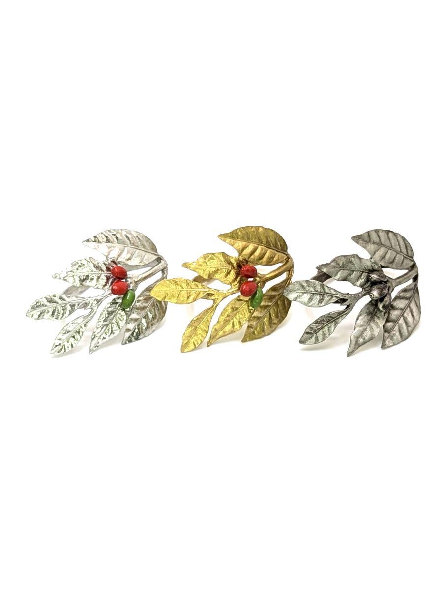 Handmade Coffee Pewter Napkin Ring, Set of 4, Inspired by Nature, Table Decor