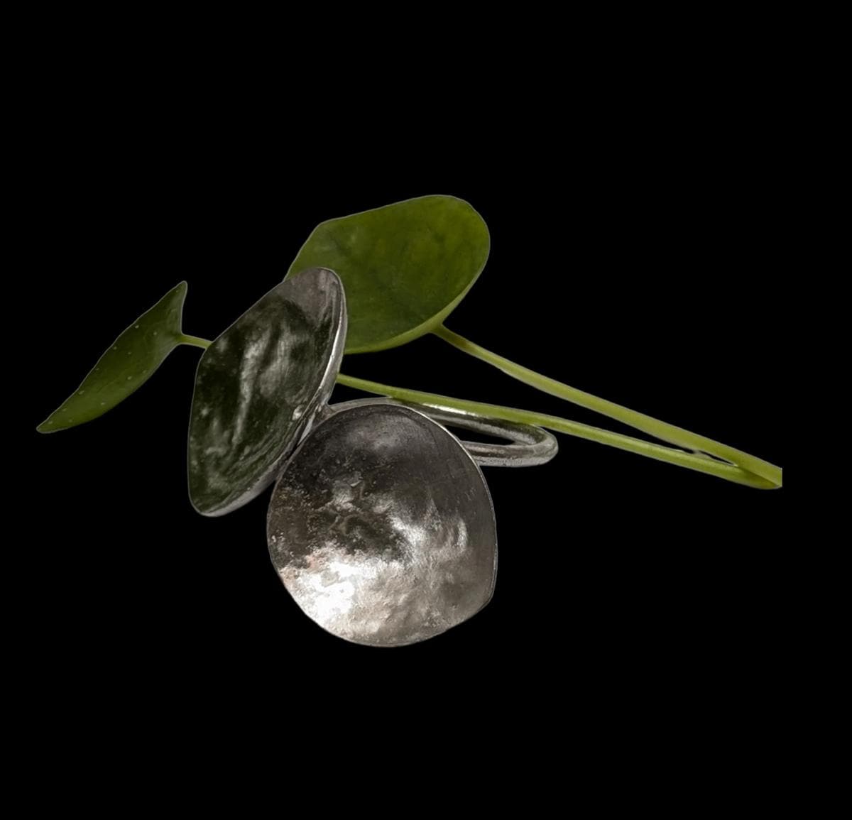 Handmade Money Plant Adjustable Pewter Napkin Ring, Set of 4, Inspired by Nature, Table Decor