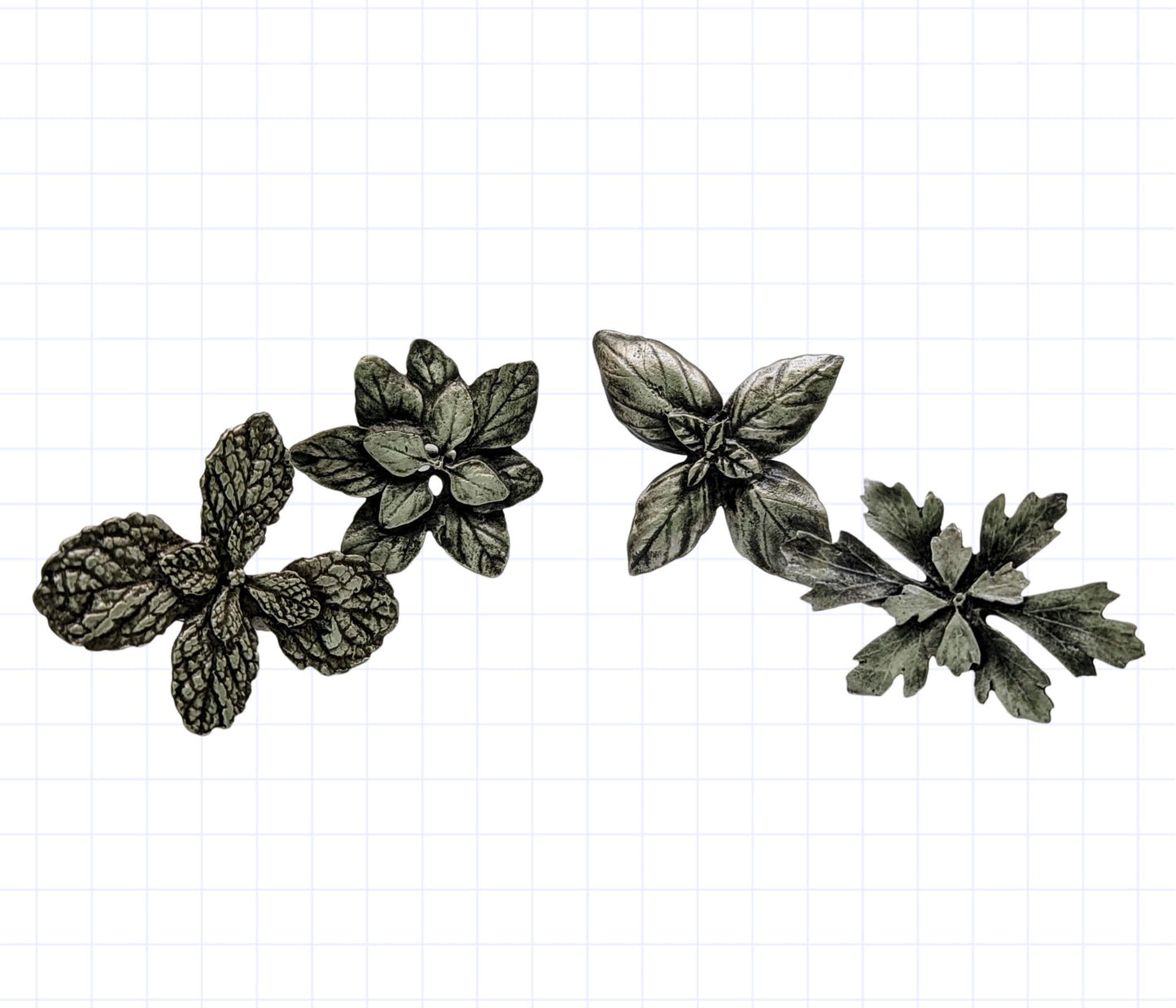 Handmade Italian Herb Pewter Napkin Rings: Basil, Parsley, Oregano, Mint - Set of 4, Nature Inspired Table Decor