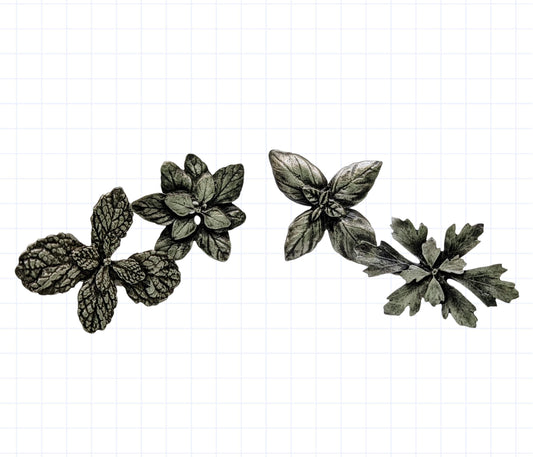 Handmade Italian Herb Pewter Napkin Rings: Basil, Parsley, Oregano, Mint - Set of 4, Nature Inspired Table Decor