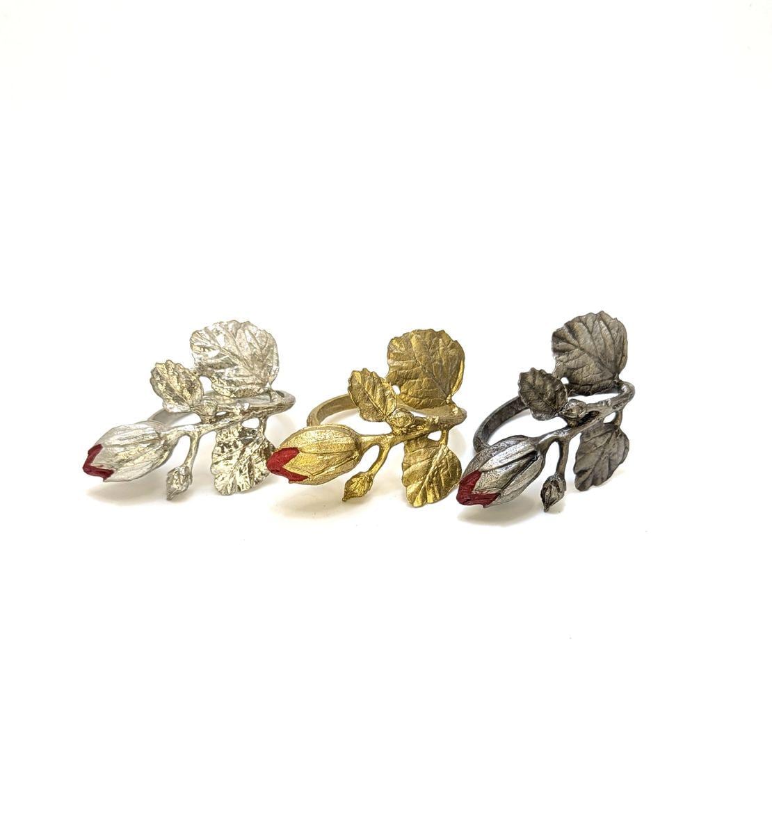 Elegant Hibiscus Bud Pewter Napkin Ring, Set of 4, Inspired by Nature, Handmade Table Decor