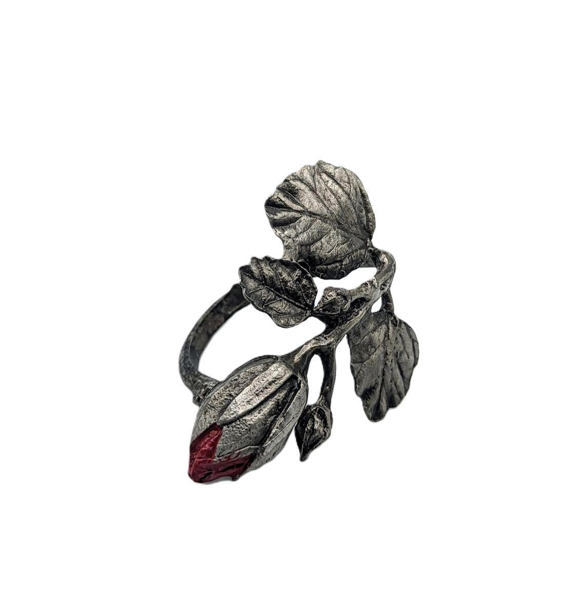 Elegant Hibiscus Bud Pewter Napkin Ring, Set of 4, Inspired by Nature, Handmade Table Decor