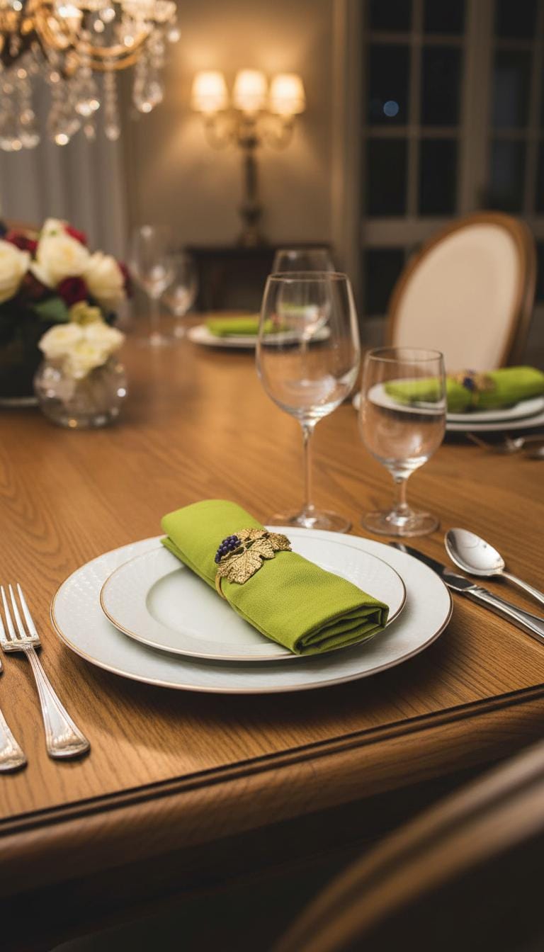Artisanal Pewter Grapevine Napkin Ring, Luxury Vineyard Table Decor, Hostess Gift for Wine Lovers, Set of 4