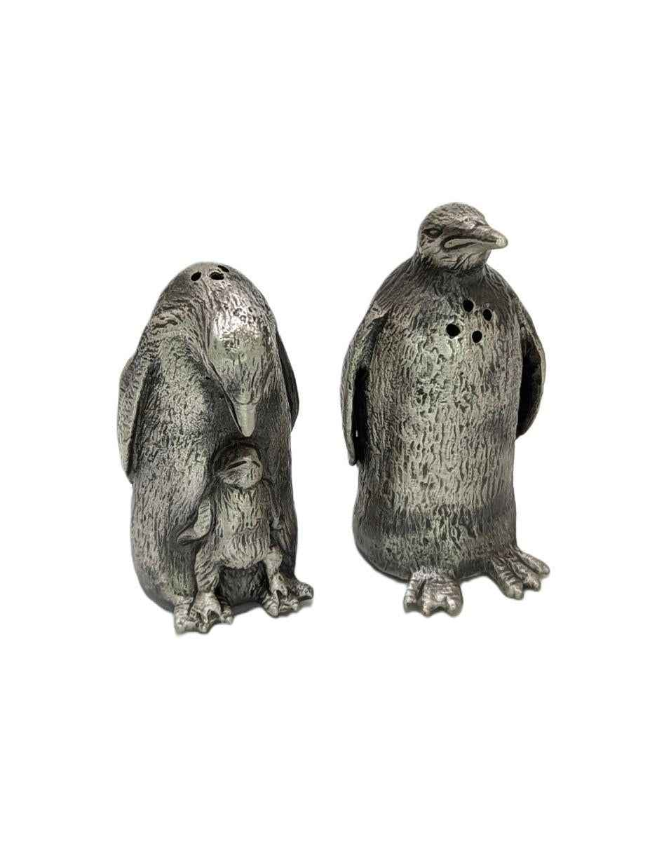 Handmade Penguin Figurine Mini Pewter Salt & Pepper Shakers Set, Wildlife Table Decor