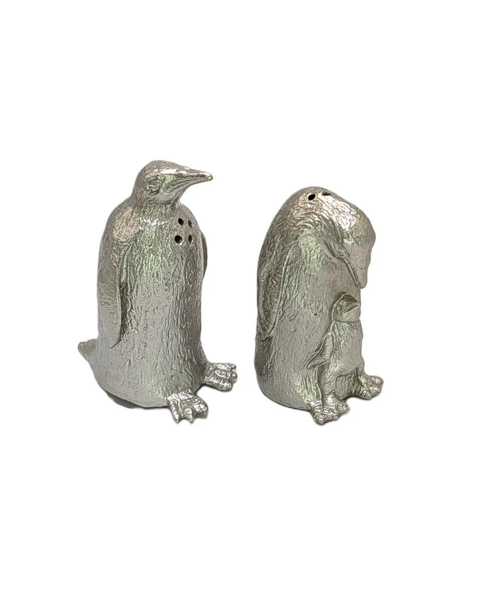 Handmade Penguin Figurine Mini Pewter Salt & Pepper Shakers Set, Wildlife Table Decor