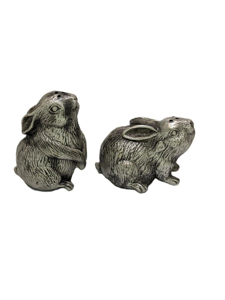 Rabbits Couple Miniature Pewter Salt & Pepper Shakers Set, Handmade Table Decor