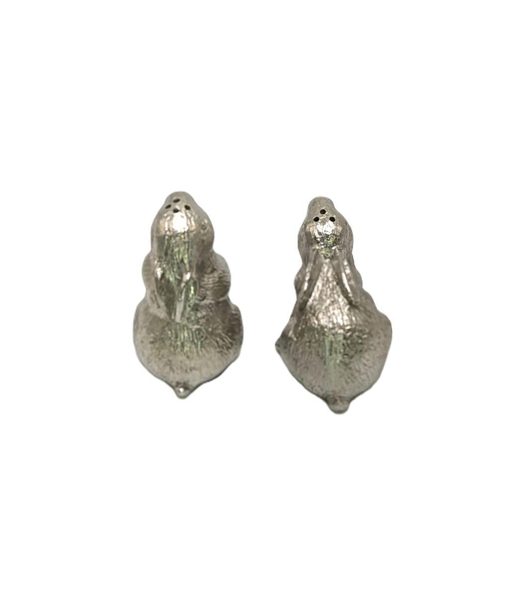 Rabbits Couple Miniature Pewter Salt & Pepper Shakers Set, Handmade Table Decor