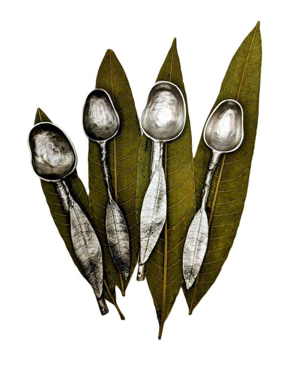 Handmade Mango Pewter Decorative Spoons Set, Inspired by Nature, Collectible