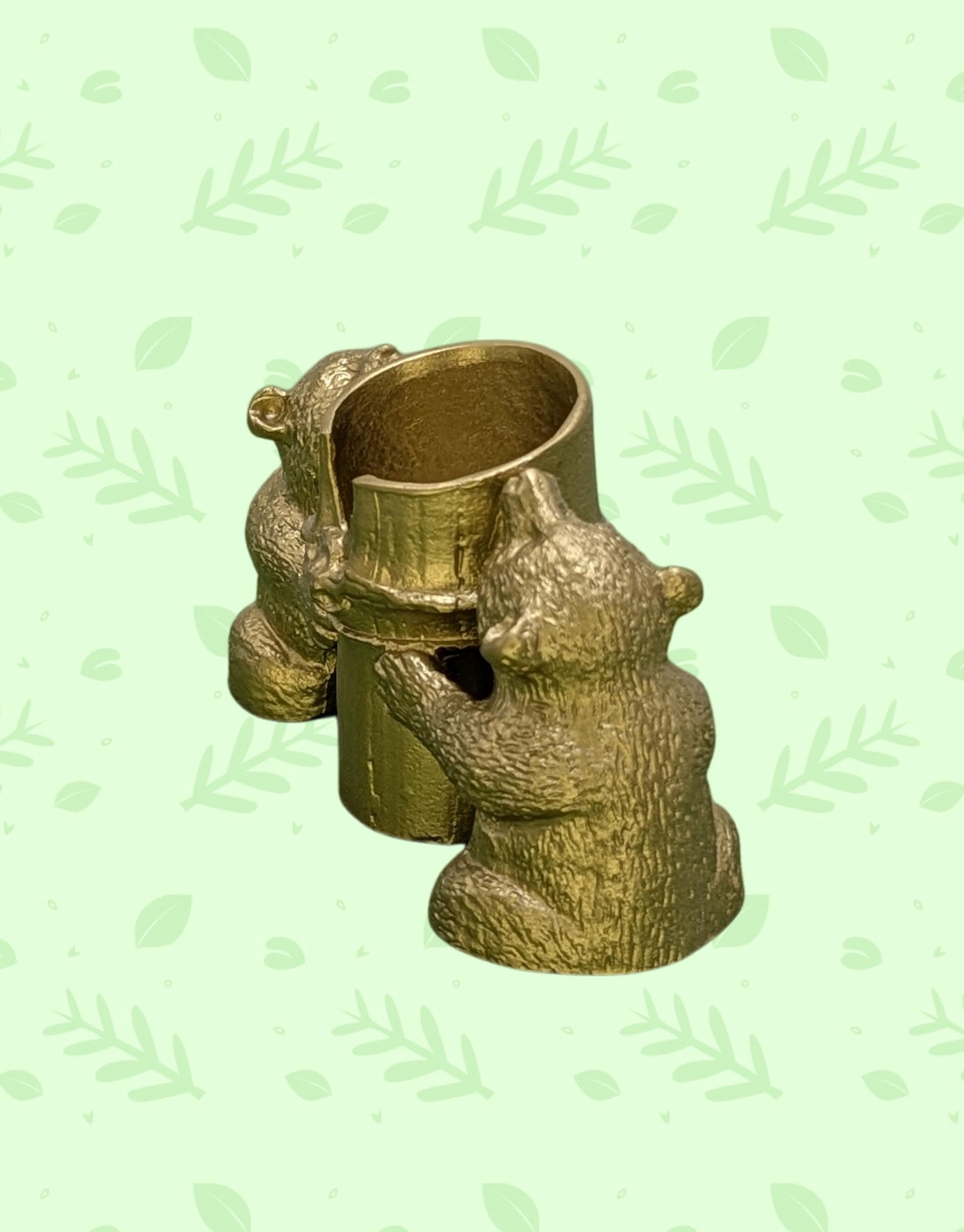 Handmade Minimalist Bamboo Pandas Pewter Taper Candle Holder, Decor Collectible