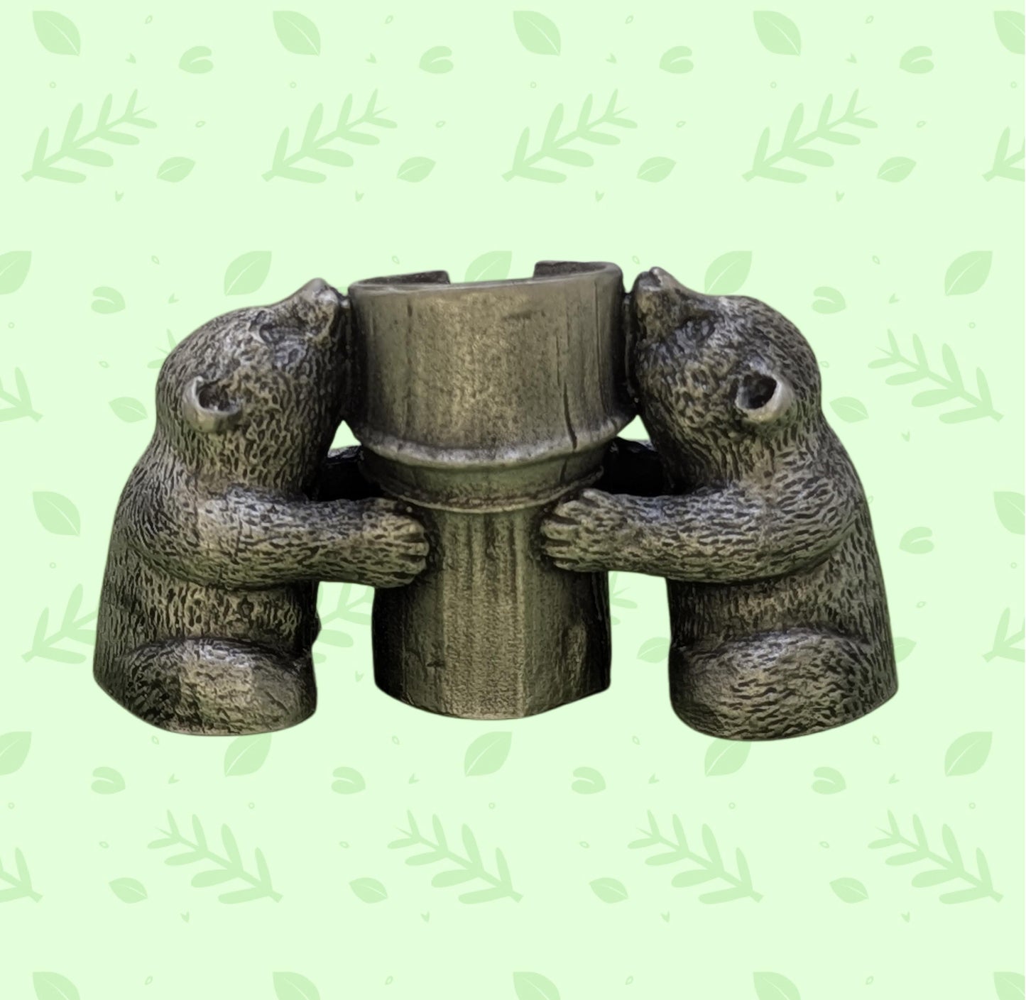 Handmade Minimalist Bamboo Pandas Pewter Taper Candle Holder, Decor Collectible
