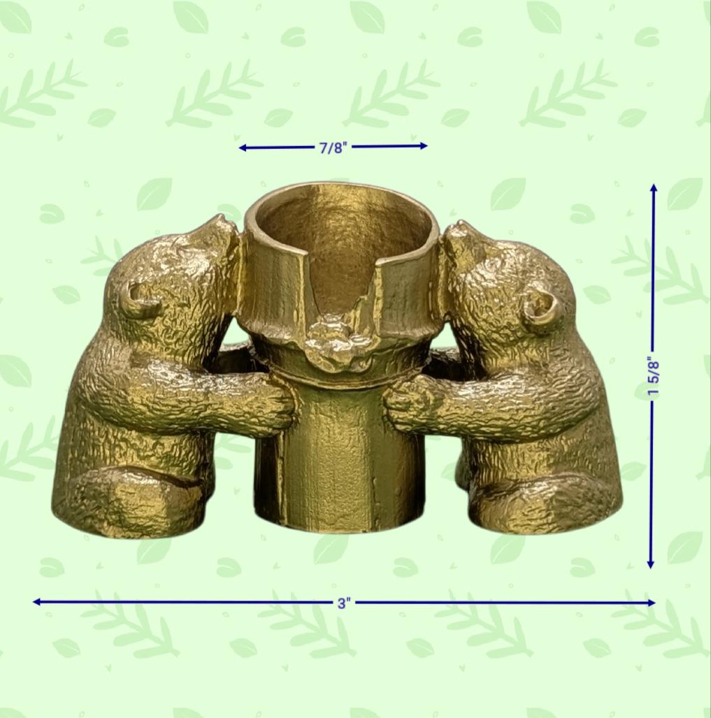 Handmade Minimalist Bamboo Pandas Pewter Taper Candle Holder, Decor Collectible