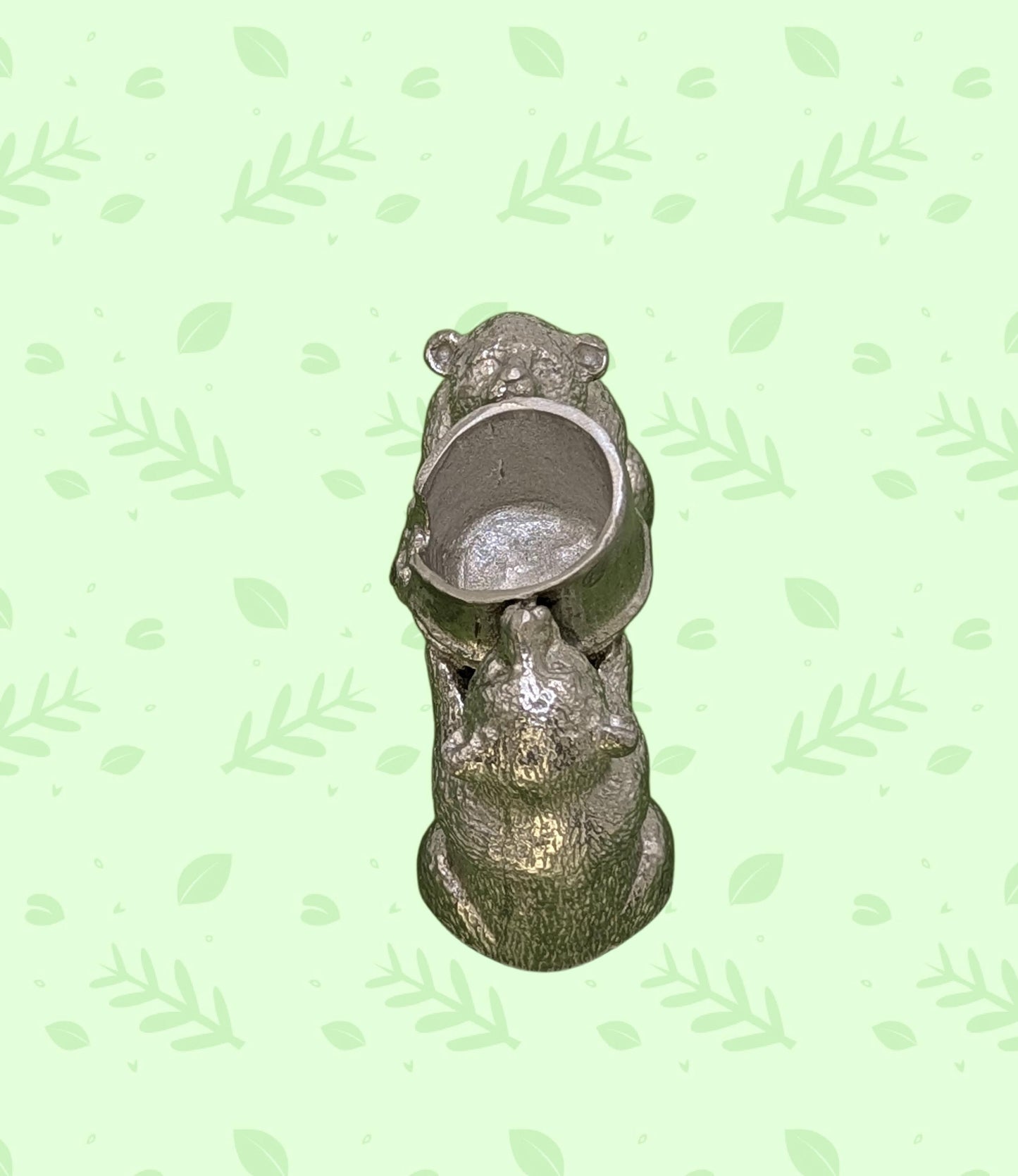 Handmade Minimalist Bamboo Pandas Pewter Taper Candle Holder, Decor Collectible