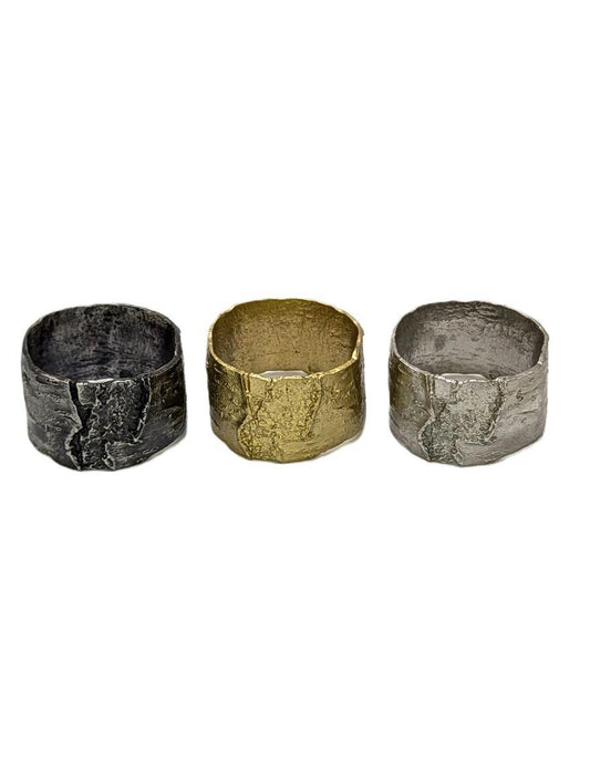 Birch Bark Pewter Napkin Ring, Set of 4, Inspired by Nature, Handmade Table Decor