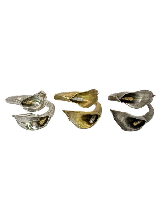 Handcrafted Calla Lily Adjustable Pewter Napkin Ring, Set of 4, Inspired by Nature, Table Decor