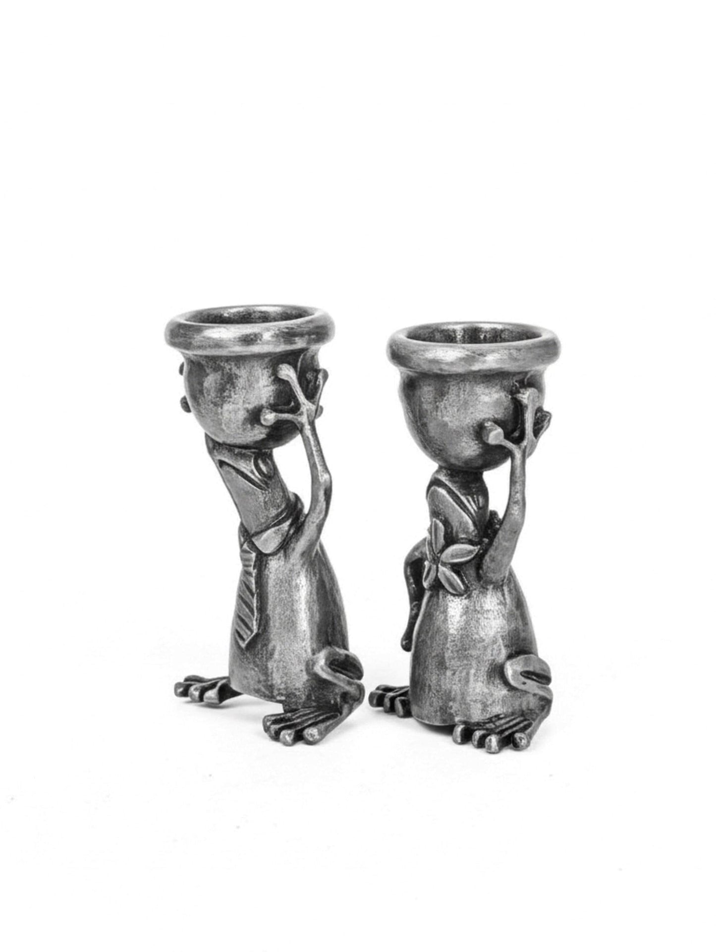 Adorable Mrs and Mr Frog Pewter Candle Holder Set, Minimalist Handmade Decor