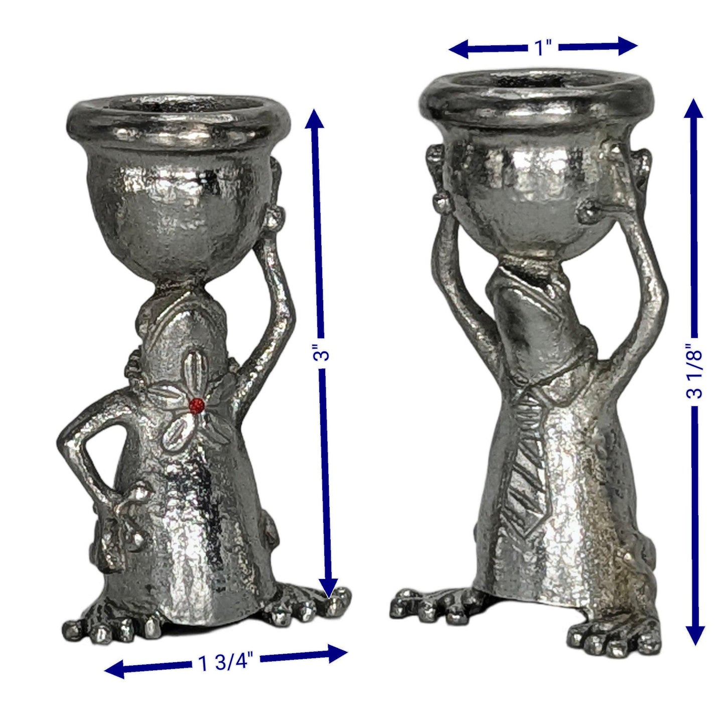Adorable Mrs and Mr Frog Pewter Candle Holder Set, Minimalist Handmade Decor