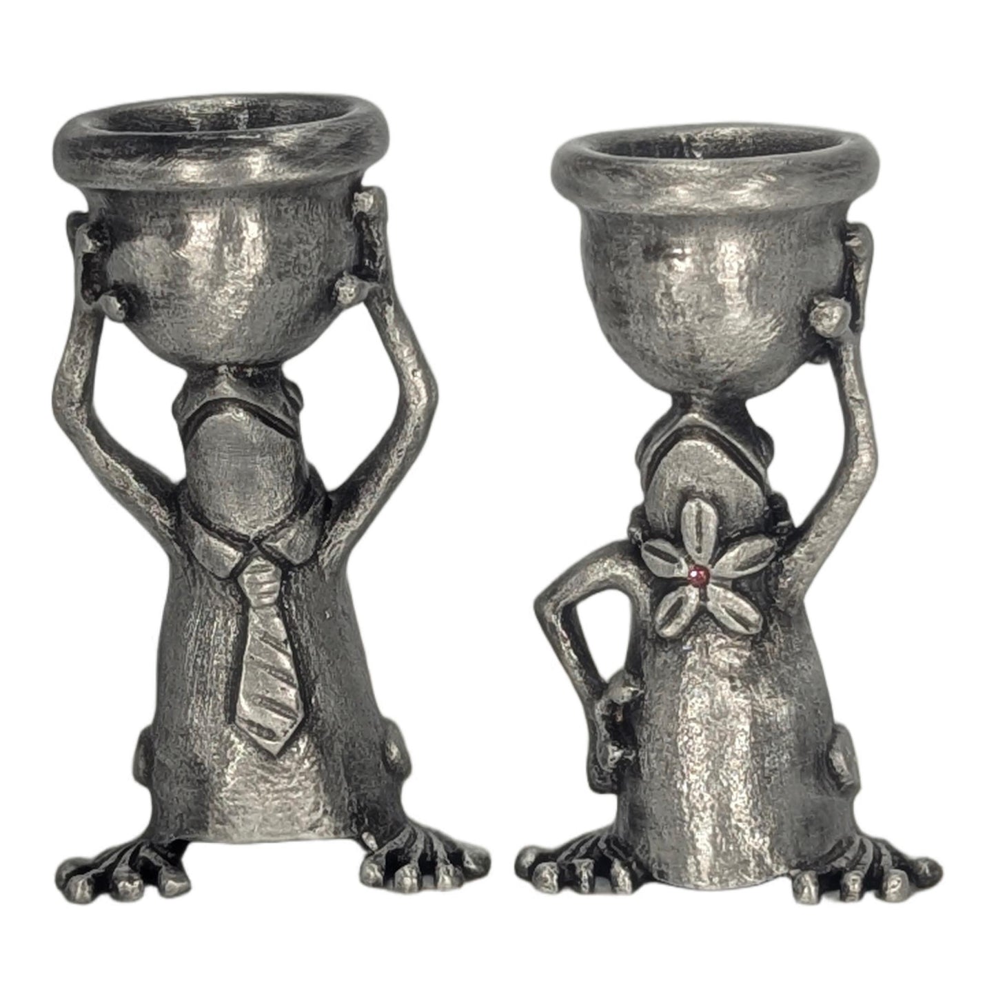 Adorable Mrs and Mr Frog Pewter Candle Holder Set, Minimalist Handmade Decor