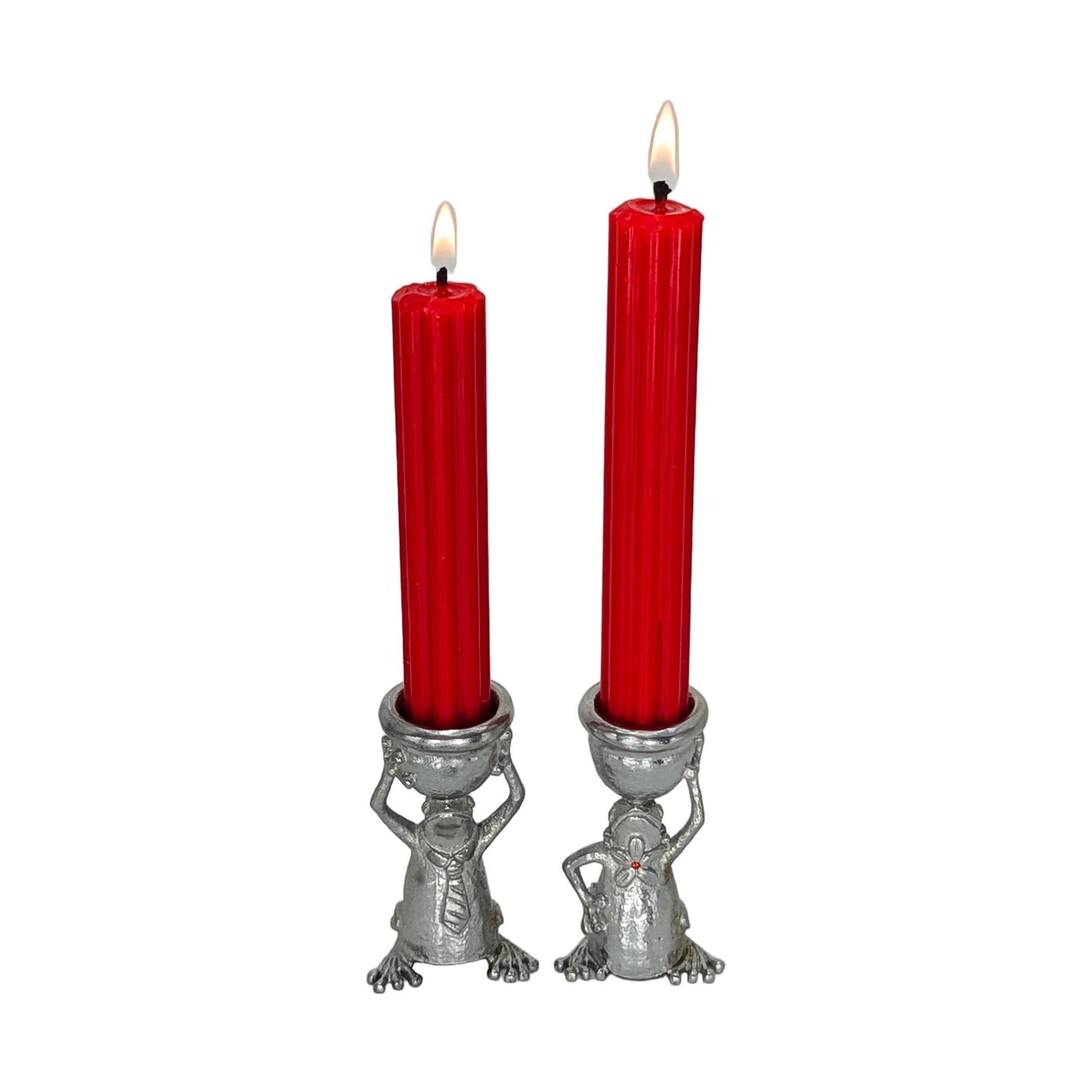 Adorable Mrs and Mr Frog Pewter Candle Holder Set, Minimalist Handmade Decor