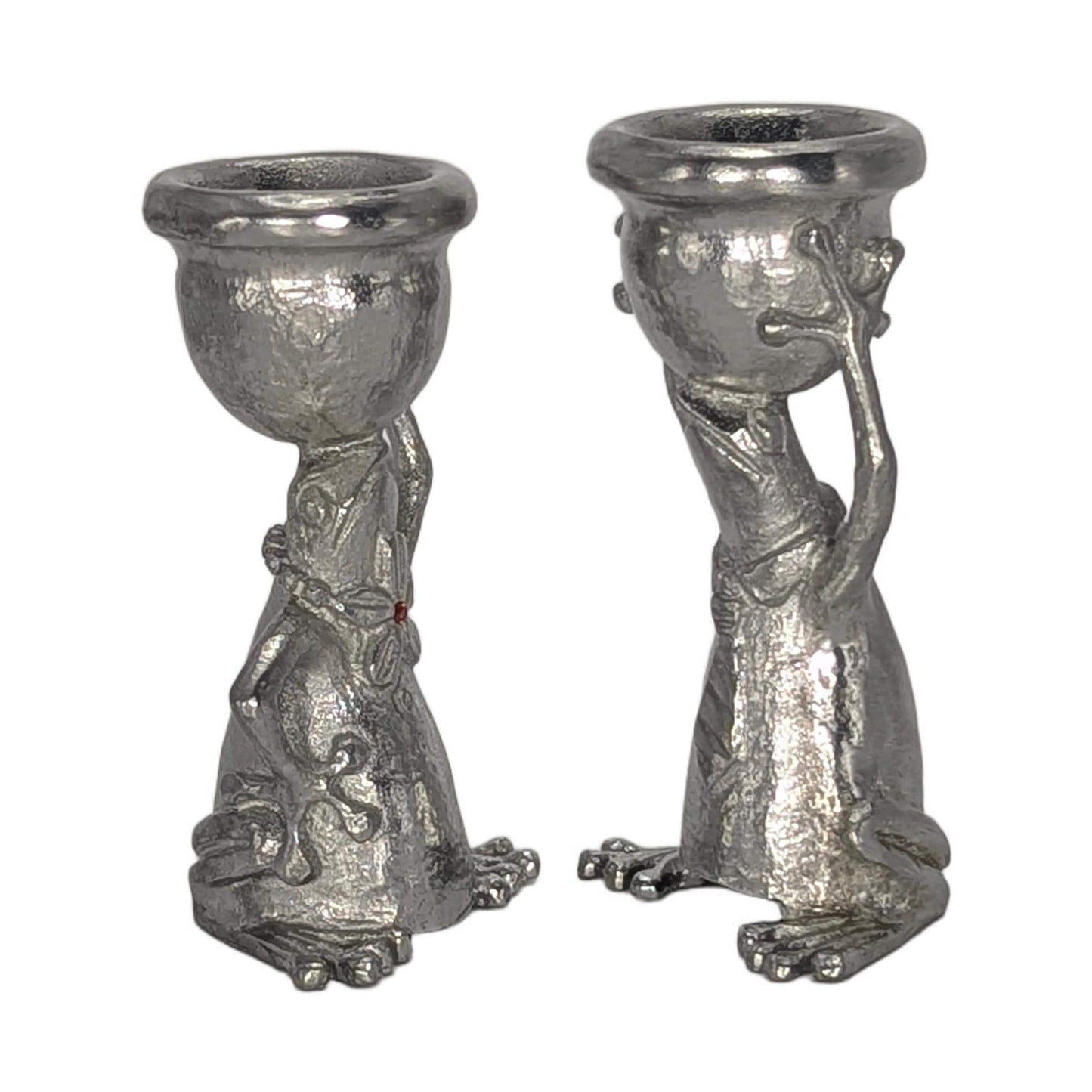 Adorable Mrs and Mr Frog Pewter Candle Holder Set, Minimalist Handmade Decor