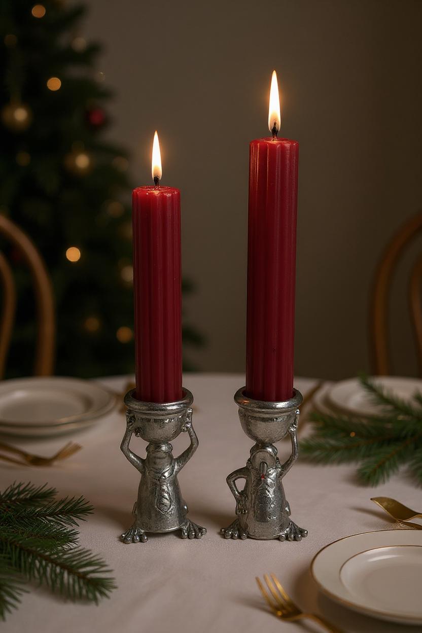 Adorable Mrs and Mr Frog Pewter Candle Holder Set, Minimalist Handmade Decor