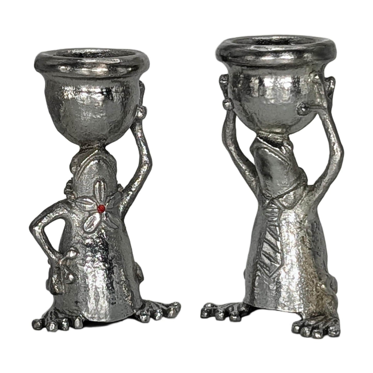 Adorable Mrs and Mr Frog Pewter Candle Holder Set, Minimalist Handmade Decor