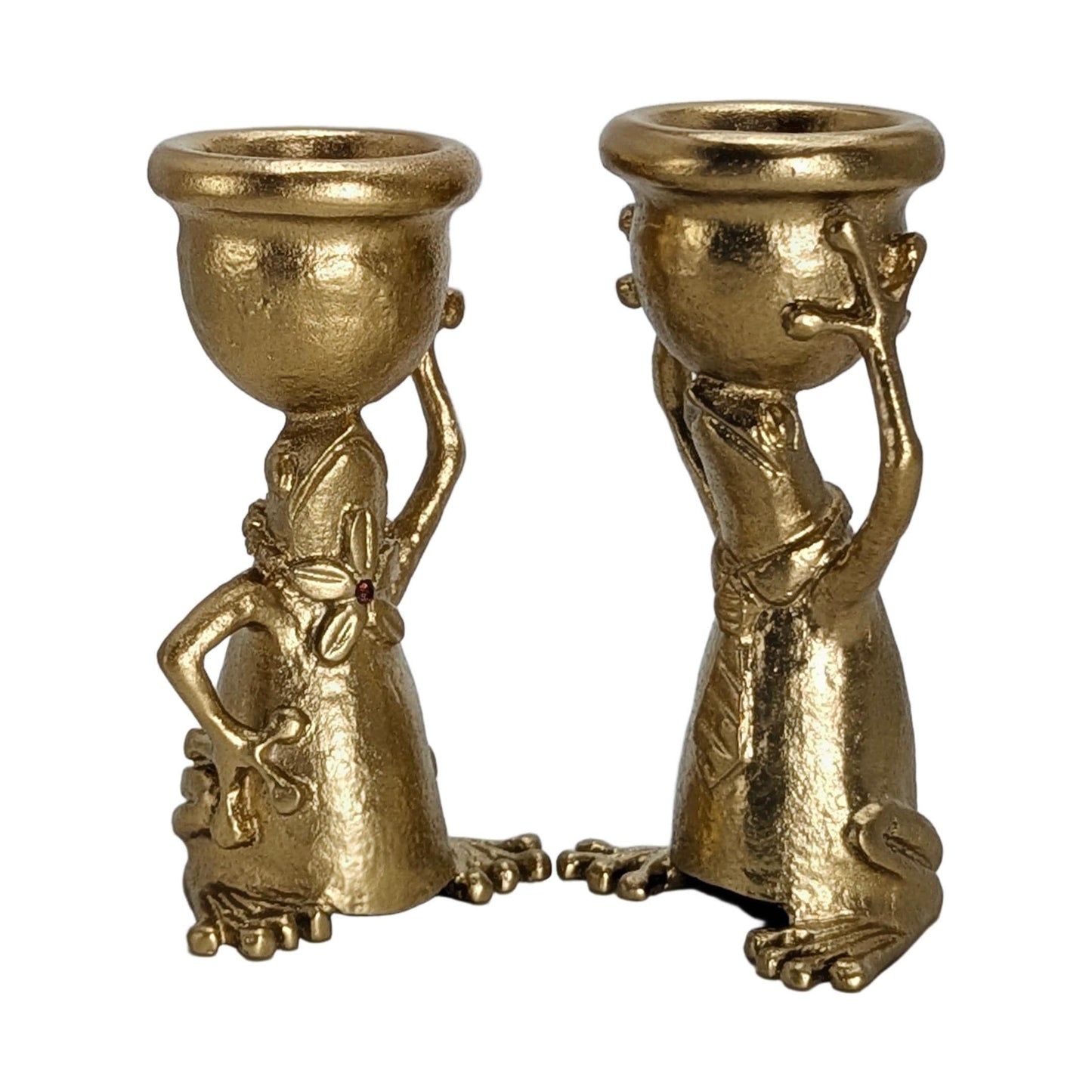 Adorable Mrs and Mr Frog Pewter Candle Holder Set, Minimalist Handmade Decor