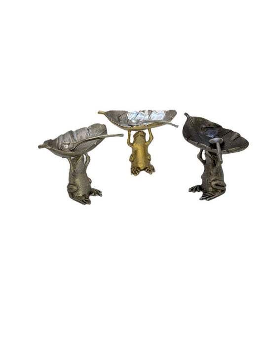 Charming Pewter Coqui Frog Salt Dish Decor Collectible
