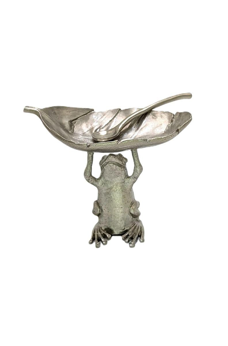 Handmade Pewter Coqui Frog Salt Dish, Nature Inspired Table Decor, Collectible