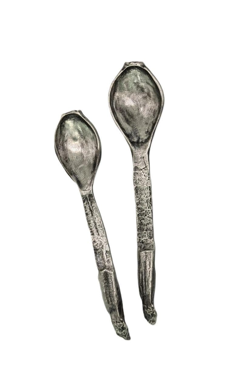 Handmade Pewter Banana Small Spoons Set of 2 Nature Inspired Kitchen Decor