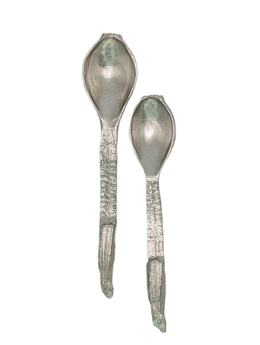Handmade Pewter Banana Small Spoons Set of 2 Nature Inspired Kitchen Decor